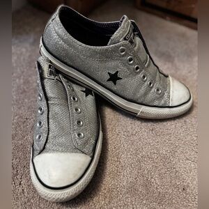Converse slip on  one star sneakers sliver glitter blue star